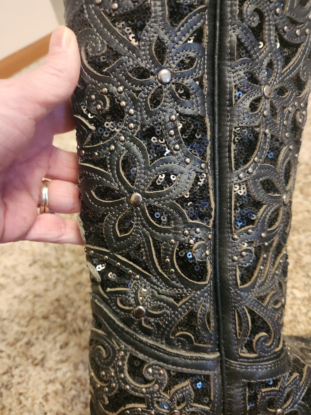 Corral Black Embroidered Western Boots with Glitter Inlay Size 6.5 - Picture 4 of 9